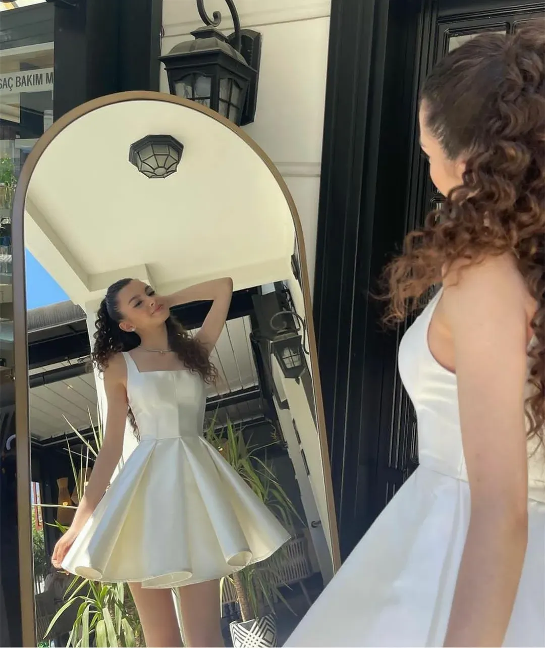 Elegant Short Homecoming Dresses Square Collar Satin Sleeveless A Line Mini Length Custom Made Female Dress fg5405