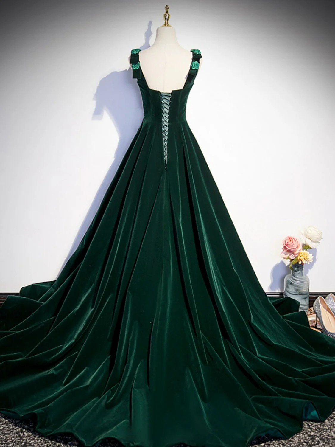 Prom Dresses,a-line Velvet Green Long Prom Dresses, Green Formal Evening Dresses fg5713
