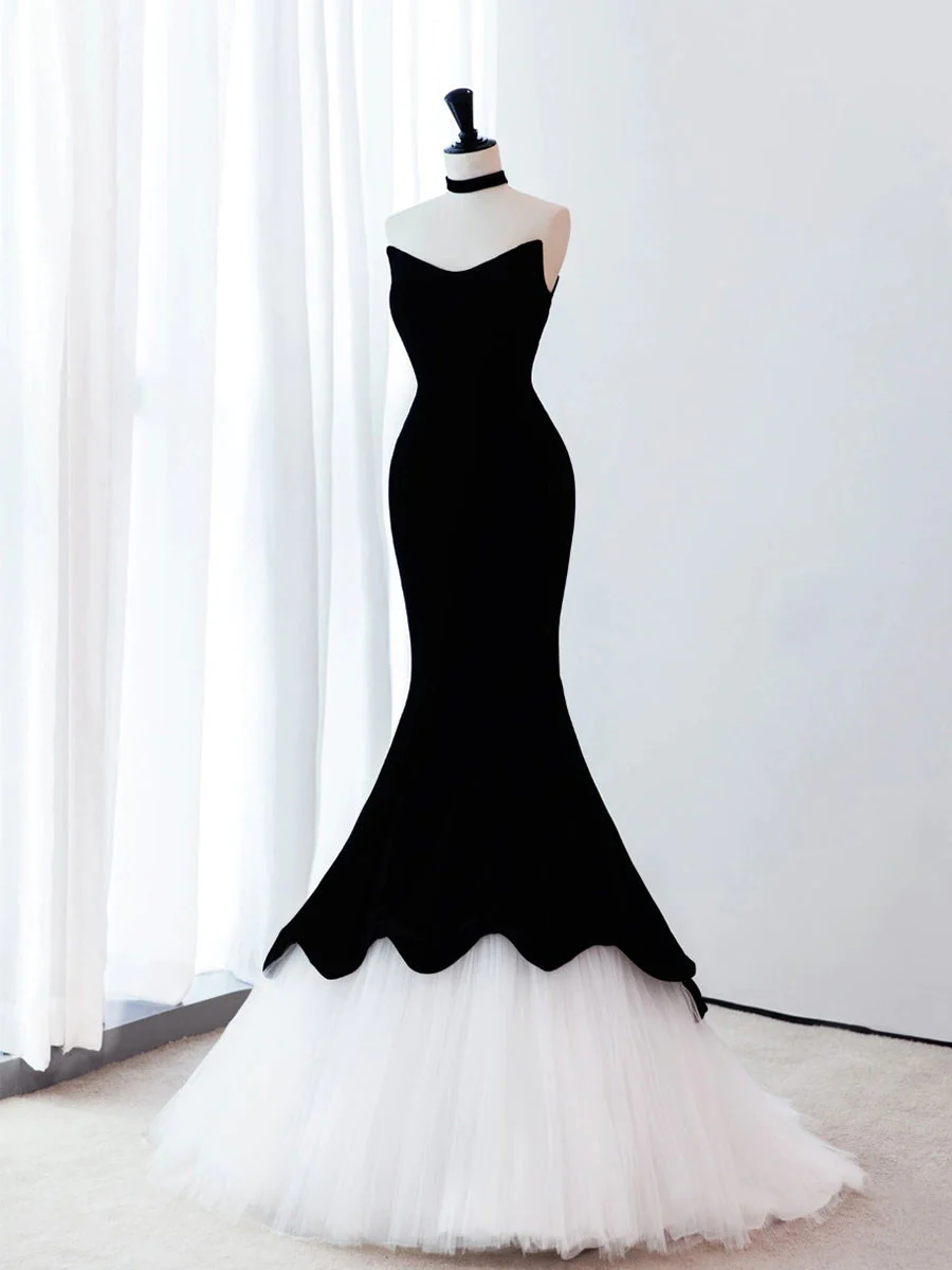 Black Velvet Mermaid Long Prom Dress, Black Formal Evening Dress fg4871