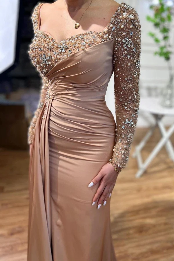 Beautiful Long Mermaid Beading Prom Dresses With Long Sleeves fg4098