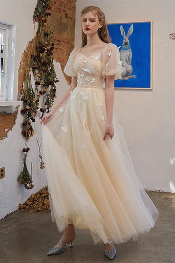 Champagne and White Butterfly Party Dress Bridesmaid Dress fg5004
