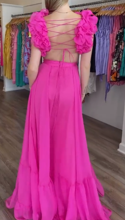 Elegant Hot Pink Long Prom Dresses fg2342