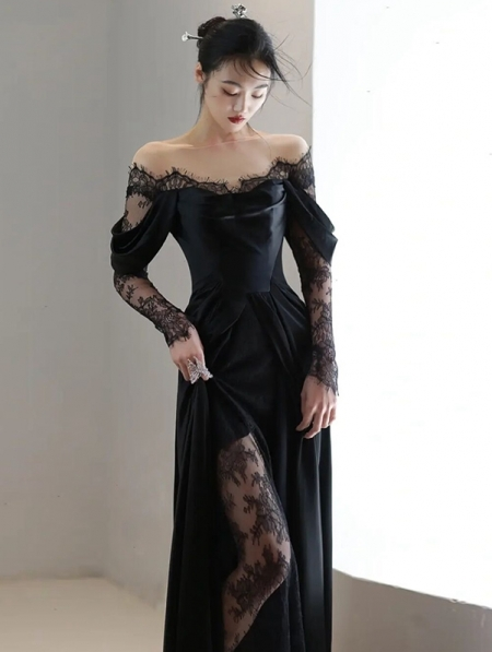 Charming Satin Lace Long Prom Dress Wedding Dress fg5055