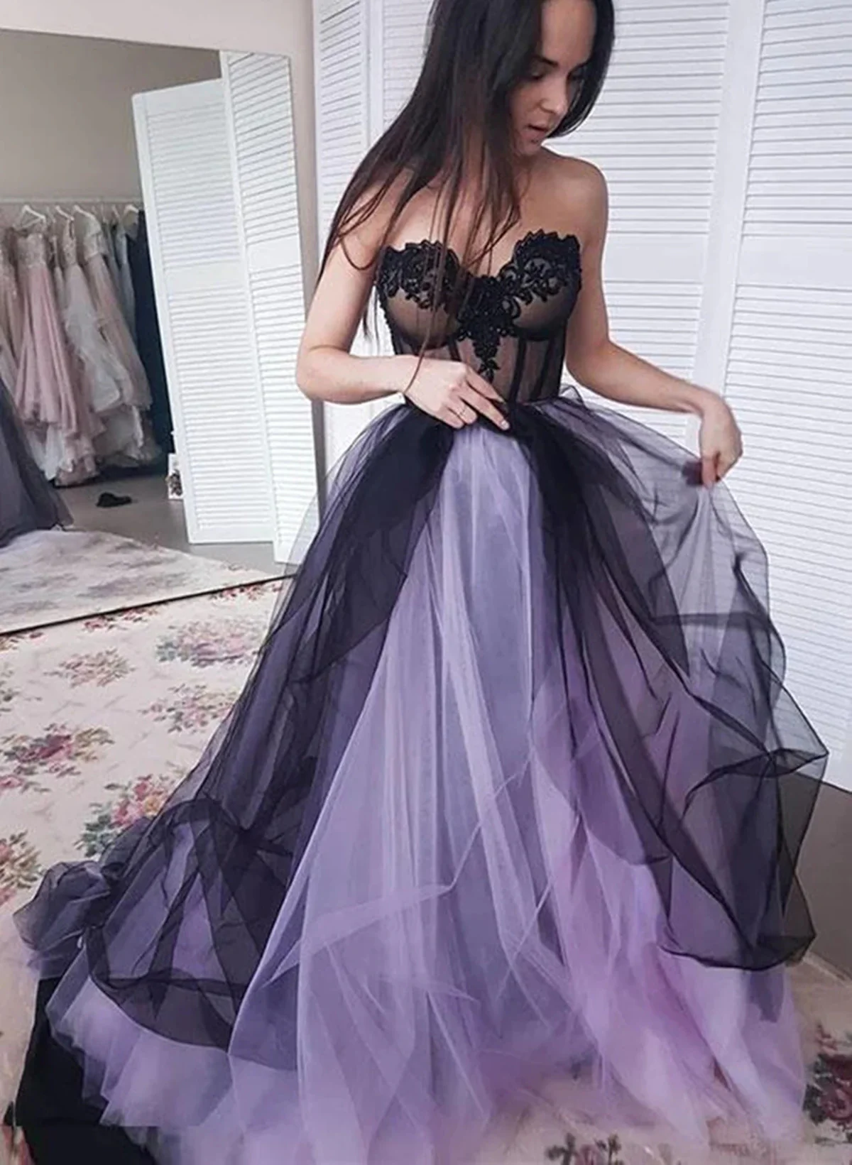 Light Purple Sweetheart Tulle Long Party Dress, Light Purple Prom Dress fg5046
