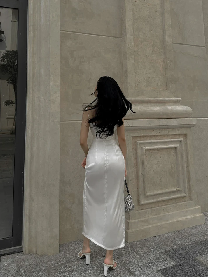 White Spaghetti Strap Slit Women Dresses 2024 New Elegant Party Evening Dresses fg4583