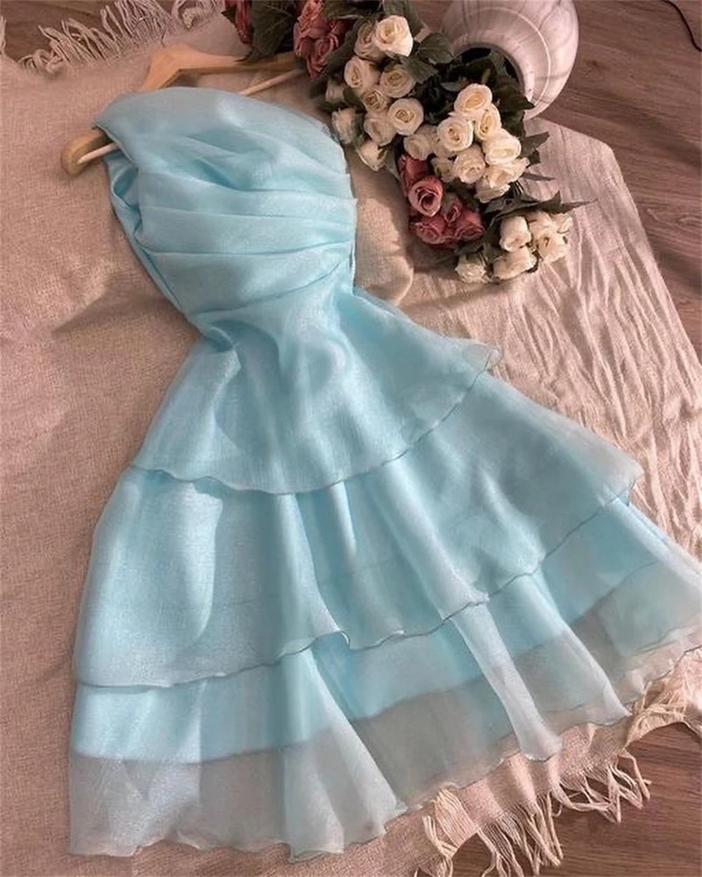 Elegant One Shoulder Party Layered Evening Dress Homecoming Dress,Blue Beach Dress fg5548