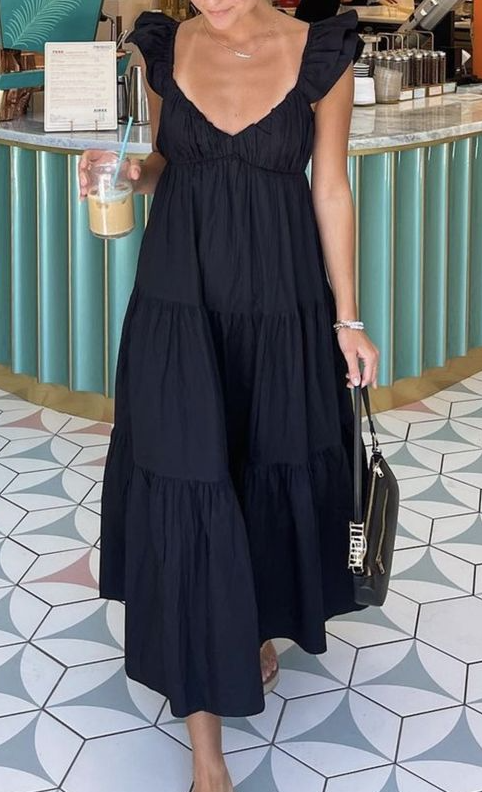 Women's loose summer dress with straps dress, wedding ruffled casual dress fg5686