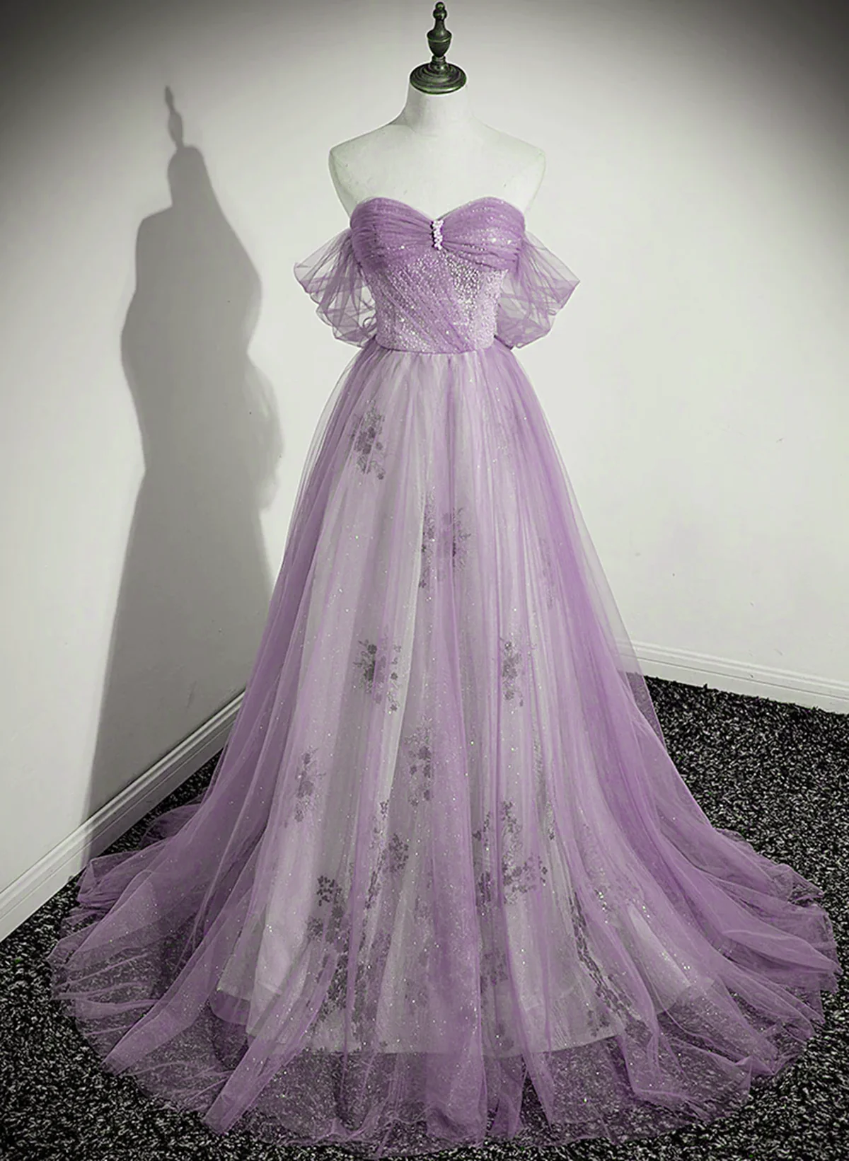 A-Line Light Purple Beaded Sweetheart Evening Dress, Light Purple Prom Dress fg4416
