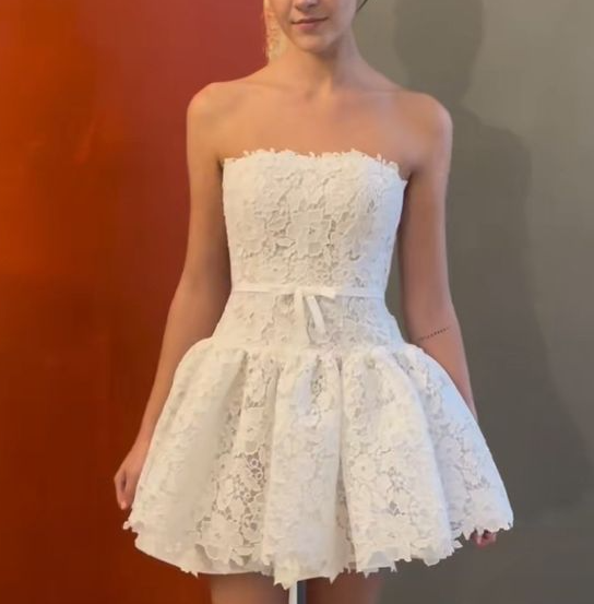 Elegant lace wedding dress for women, pleated white dress fg5719