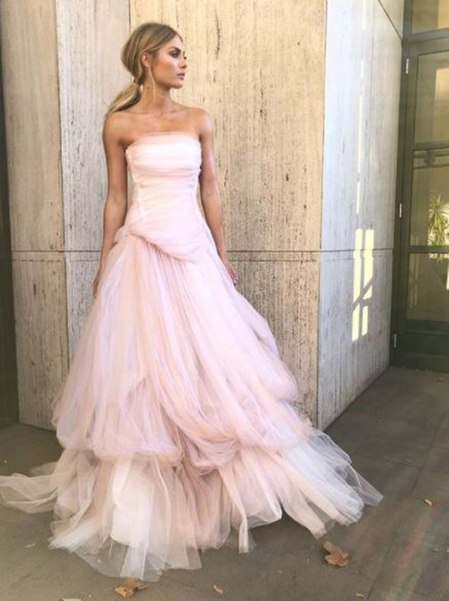 Light pink tulle long prom dress, pink tulle formal dress fg1020