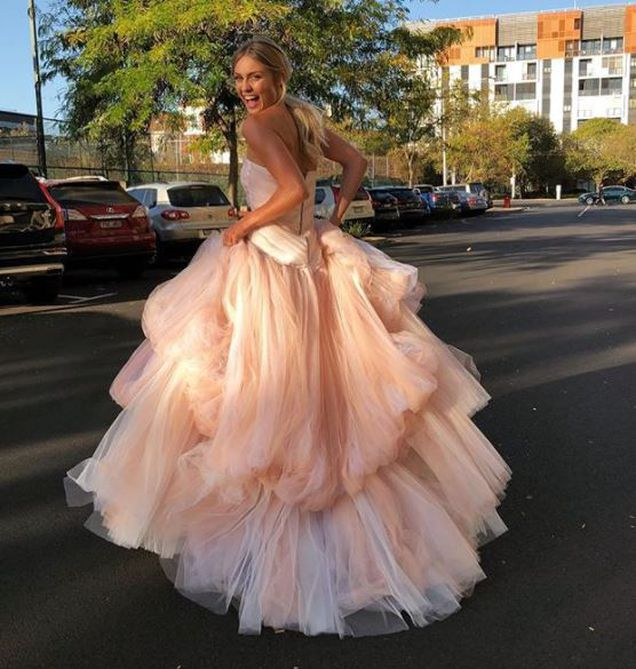 Light pink tulle long prom dress, pink tulle formal dress fg1020