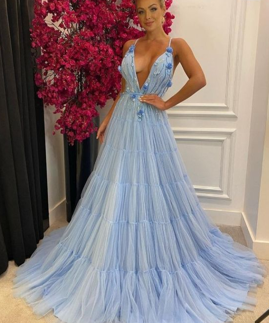 Light Blue Long Prom Dress Formal Evening Gowns fg4025