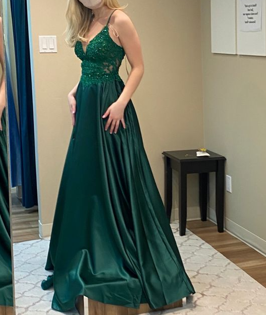 Robe de bal verte en satin, coupe trapèze, nouvelle robe de soirée fg3478