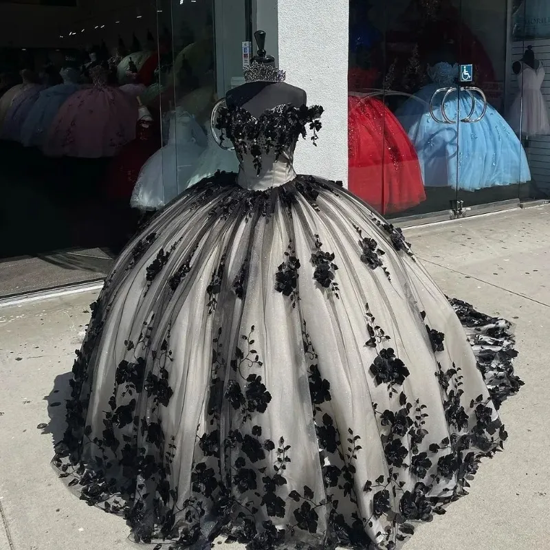 Black Quinceanera Dresses Princess Sweet 16 Years Girl Birthday Party Dresses With Appliques Quinceanera Dresses fg5494