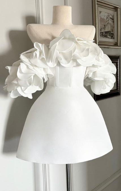White Short Party Dress,Fashion Homecoming Dress fg4669