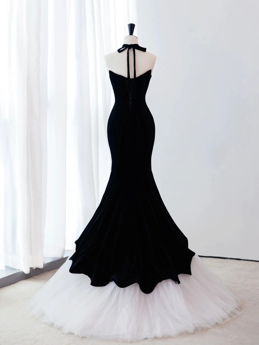 Black Velvet Mermaid Long Prom Dress, Black Formal Evening Dress fg4871