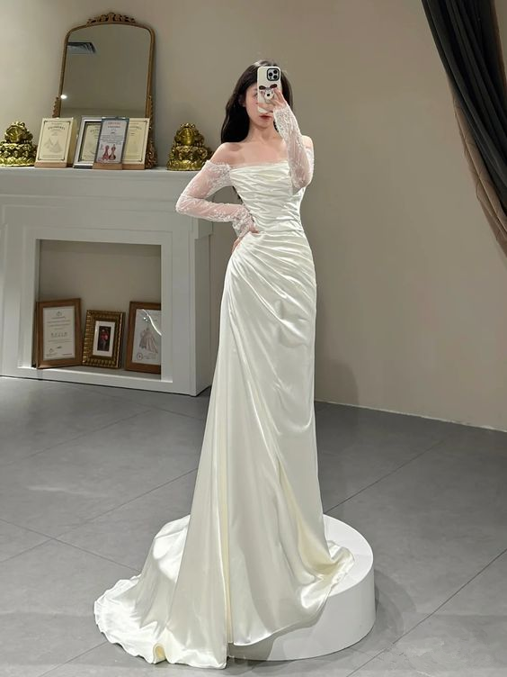 Princess Simple Dress, Ivory Prom Dress, Evening Dress, Feminine Party Dress, Wedding Dress fg3996