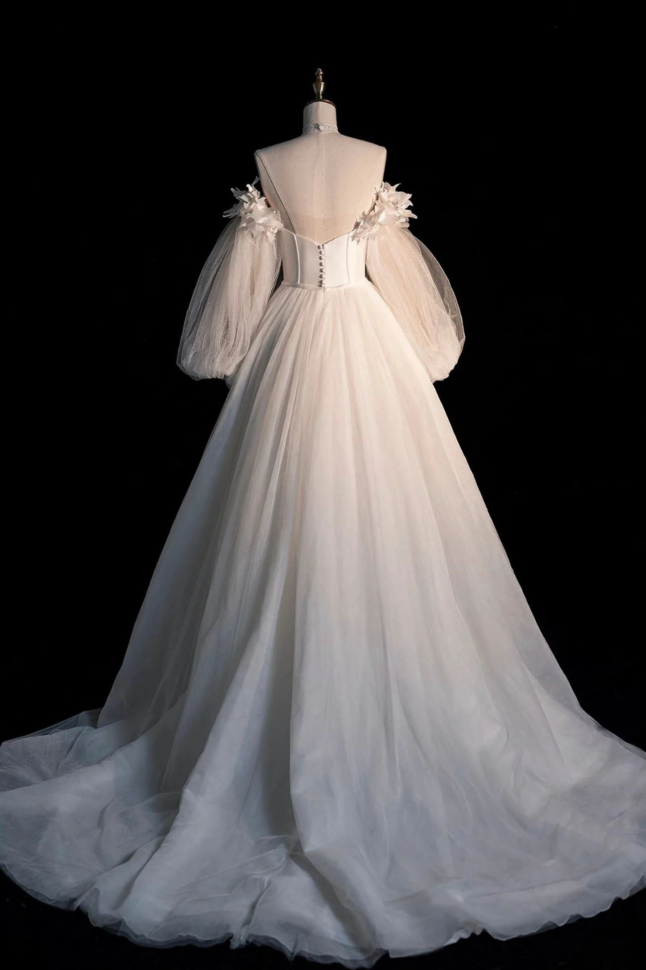 Tulle Long Sleeve Prom Dress, Off the Shoulder Evening Dress fg6045