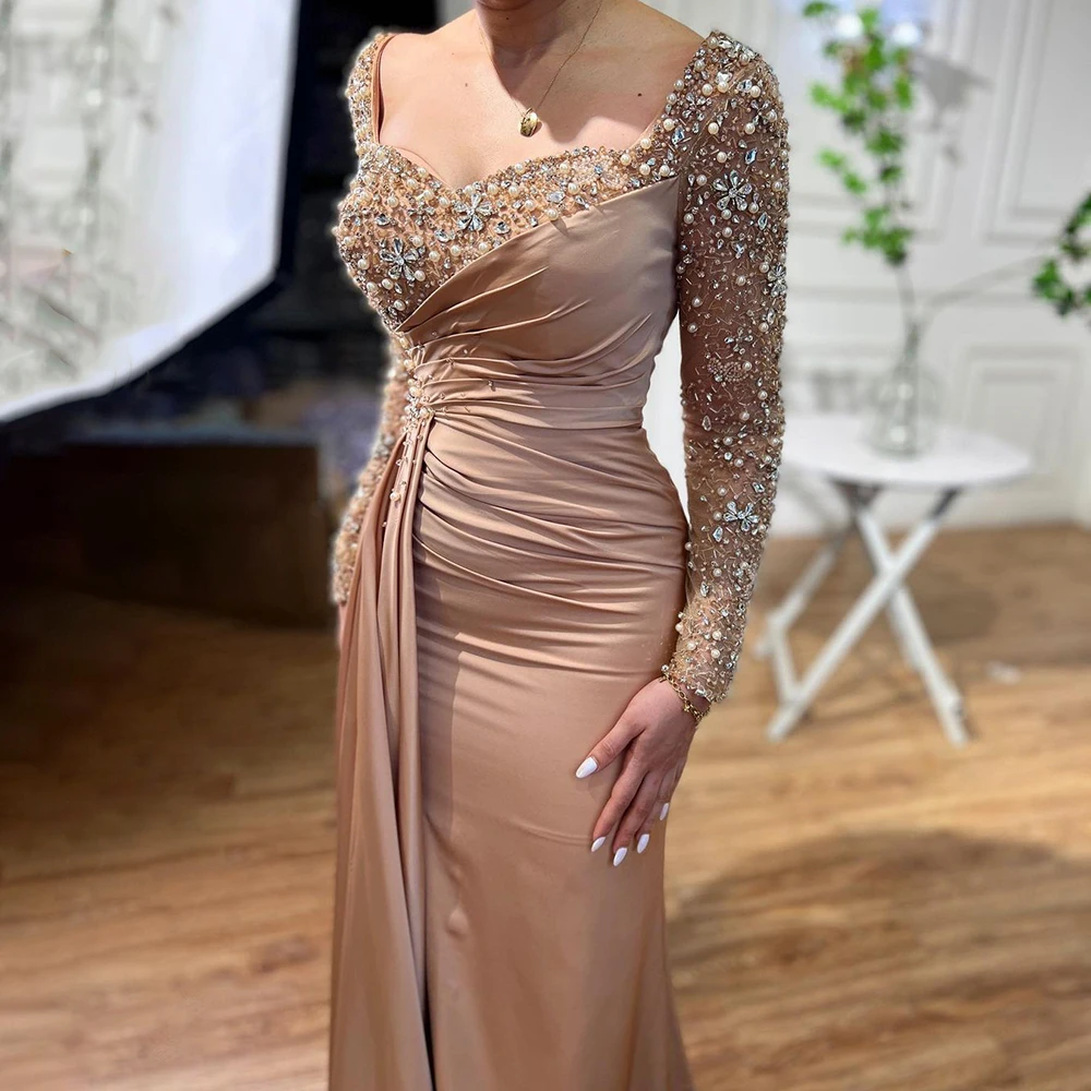 Beautiful Long Mermaid Beading Prom Dresses With Long Sleeves fg4098