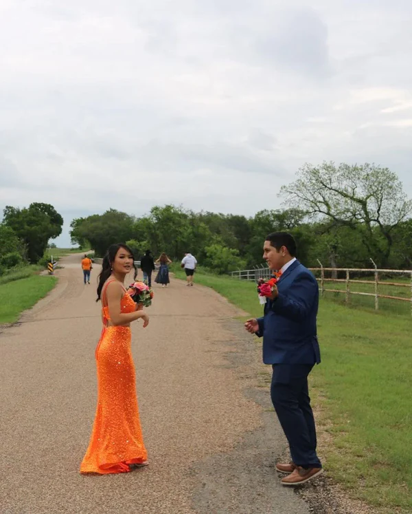 Elegant Mermaid Orange Sequins Long Prom Dress Formal Evening Dresses fg4727