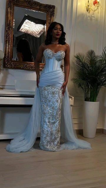 Sky Blue Mermaid Prom Dresses for African Women Sequins Birthday Party Dress Evening Formal Dress fg8461