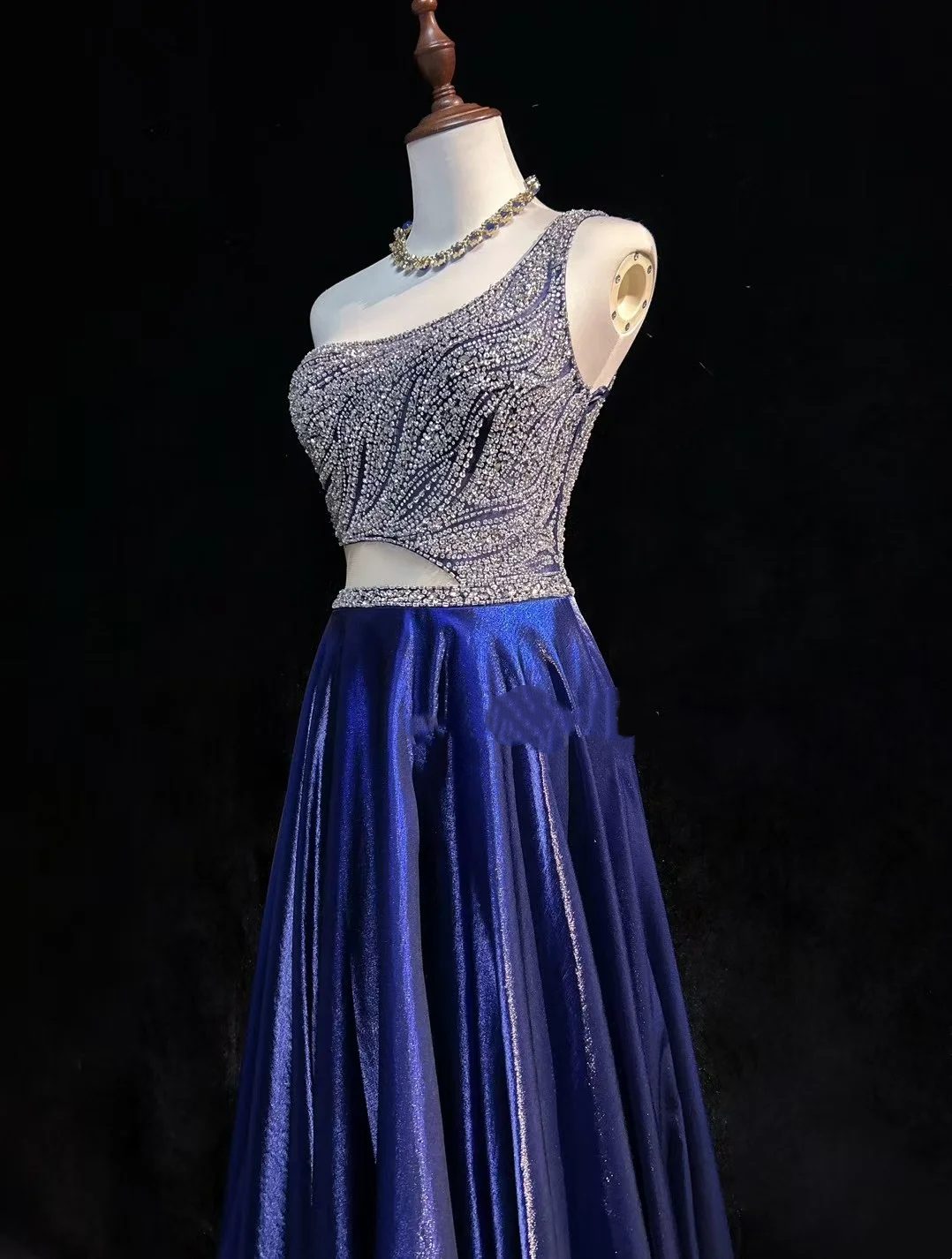 One Shoulder Royal Blue Prom Party Dress Beads Evening Gowns fg8595