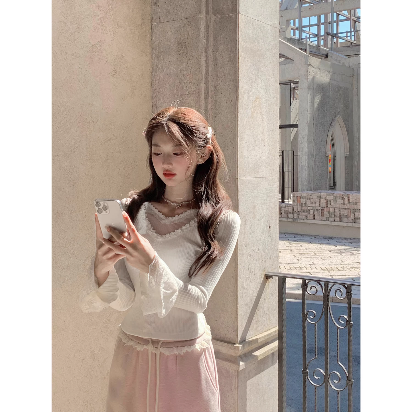 Delicate lace base knit top A29