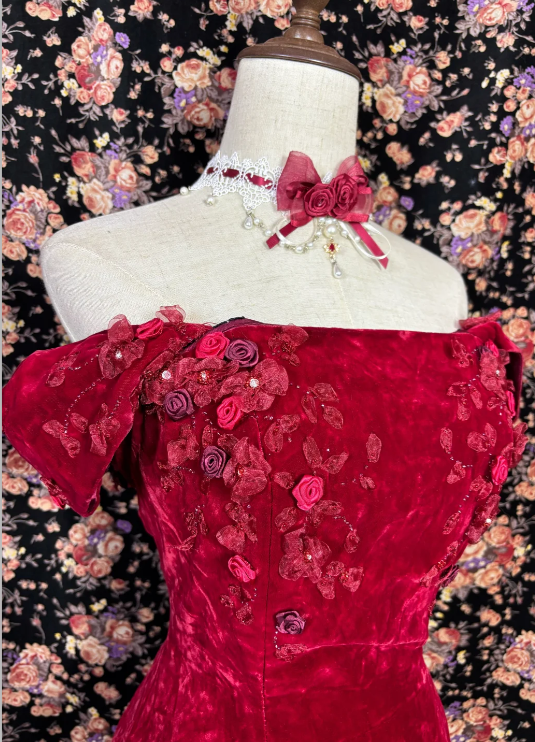 Off The Shoulder Burgundy Prom Party Dress Velvet Evening Dress fg8602