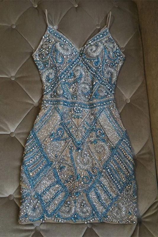 Shinning Crystal Beaded Sheath Short Homecoming Dress fg28