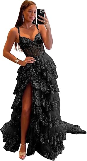 Off Shoulder Layered Navy Blue Lace Long Prom Dress with Split, Off the Shoulder Navy Blue Formal Dress fg4837