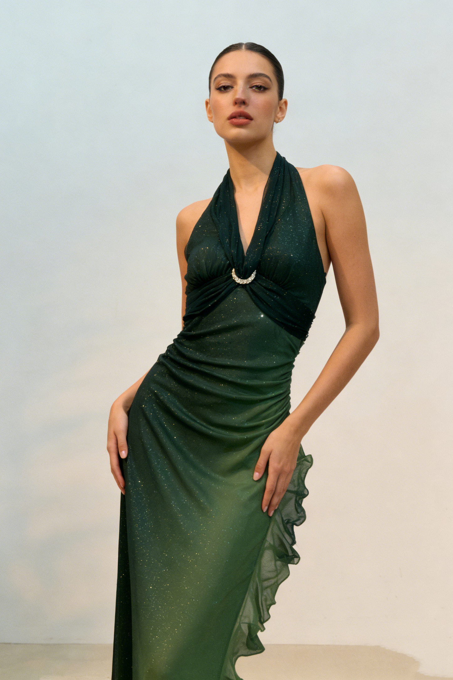 Sexy Halter Ombre Green Chiffon Backless Long Prom Dress Evening Dress fg4892