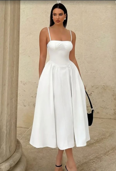 Einfache Träger Ärmelloses Partykleid Weißes Ballkleid fg5334