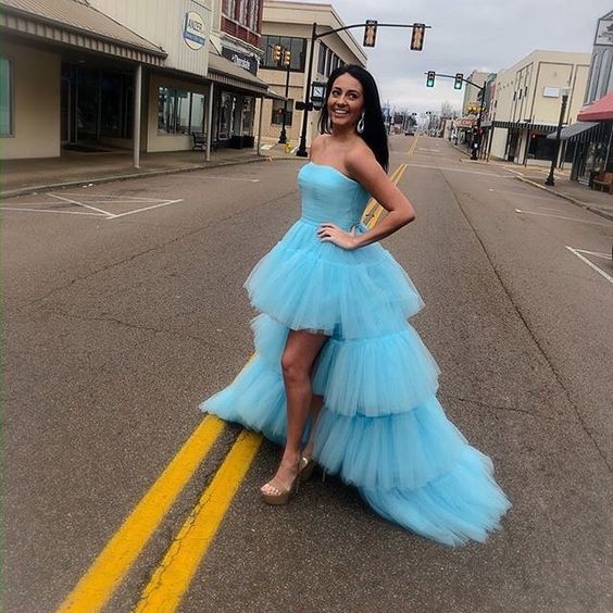 Hot Pink Strapless High Low Formal Gown,Tulle Prom Evening Dresses fg538