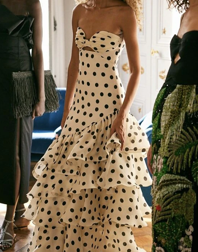 Strapless Polka Dots Dress Fashion Prom Evening Dresses For Women fg6236