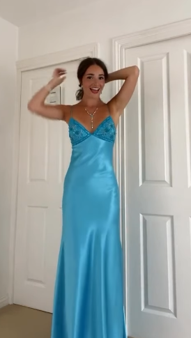Lange Abendkleider, Blaues Ballkleid nach Maß fg6364