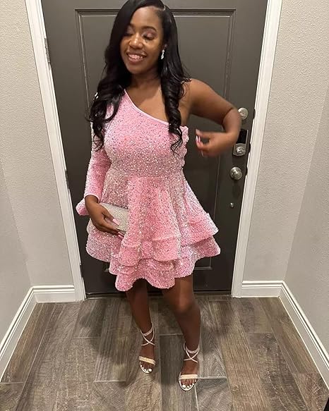 Pink Halter A-Line Sequins Short Party Dress Birthday Outfits fg7116