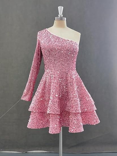 Pink Halter A-Line Sequins Short Party Dress Birthday Outfits fg7116
