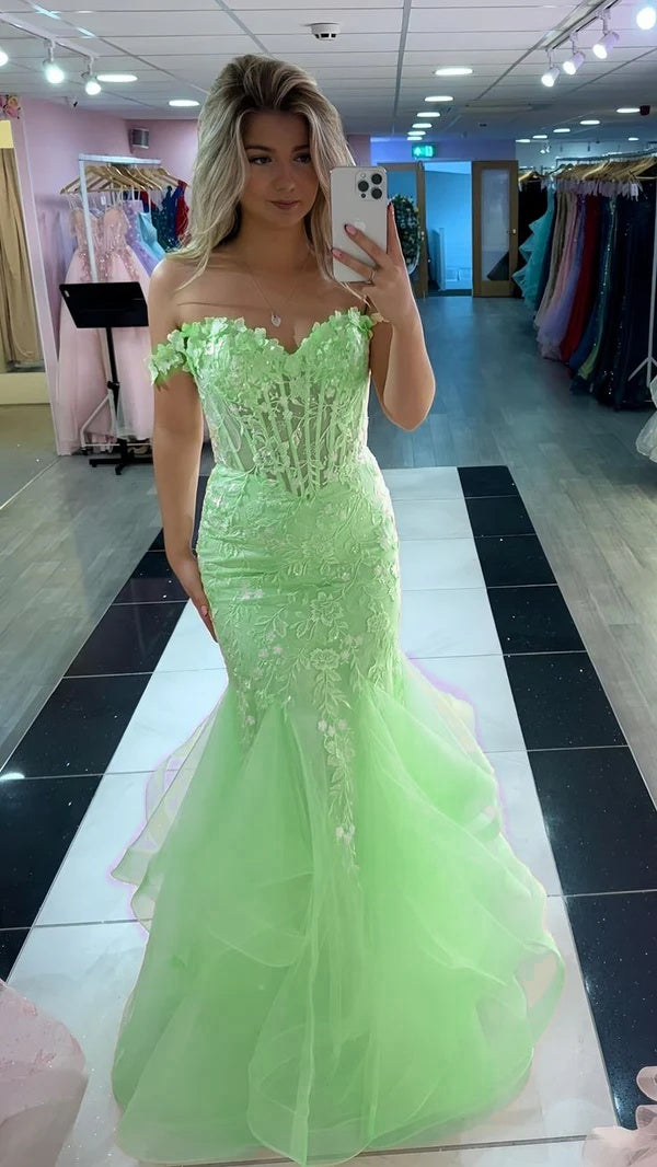 Gelbes Meerjungfrau-Spitzen-Abend-Ballkleid, langes Party-Abendkleid fg7181