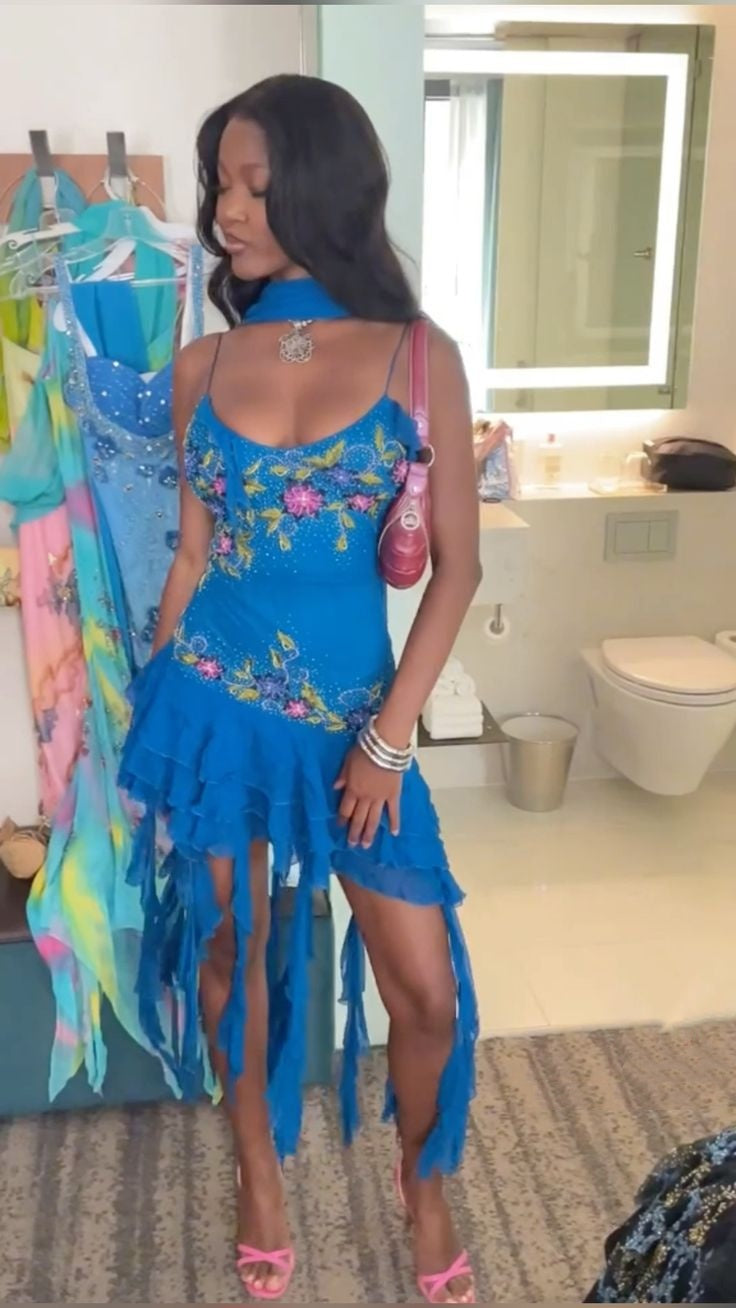 Blue Spaghetti Straps Short Prom Dress Blue Sexy Evening Dress fg7276