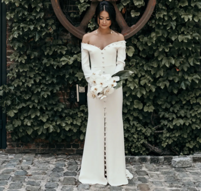 Elegant Off White Unique Wedding Dress Long Bridal Gown fg7557