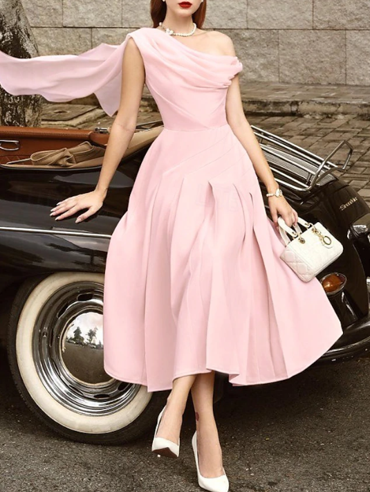 A-Line Cocktail Dresses Elegant Dress Wedding Guest Tea Length Sleeveless Cowl Neck Chiffon Prom Party Dress fg7773