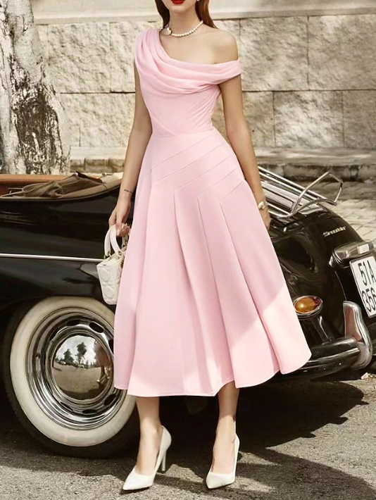 A-Line Cocktail Dresses Elegant Dress Wedding Guest Tea Length Sleeveless Cowl Neck Chiffon Prom Party Dress fg7773