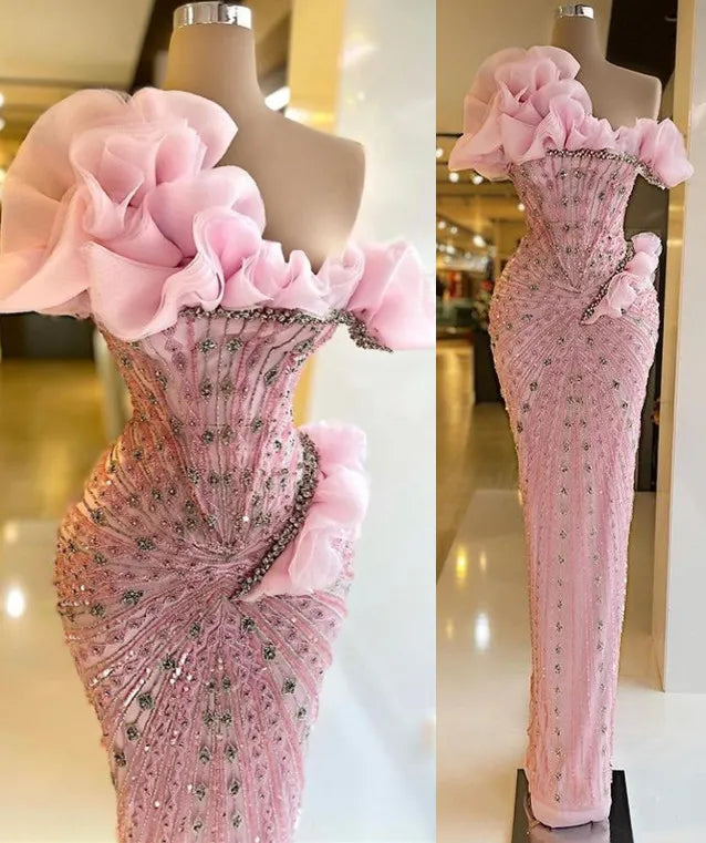 Sparkly Prom Dresses Beaded Crystals Pink Evening Formal Gowns fg7008