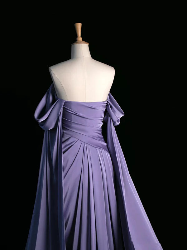 Elegant Purple Satin Prom Dress, Draped Bodice Formal Party Dress fg3961