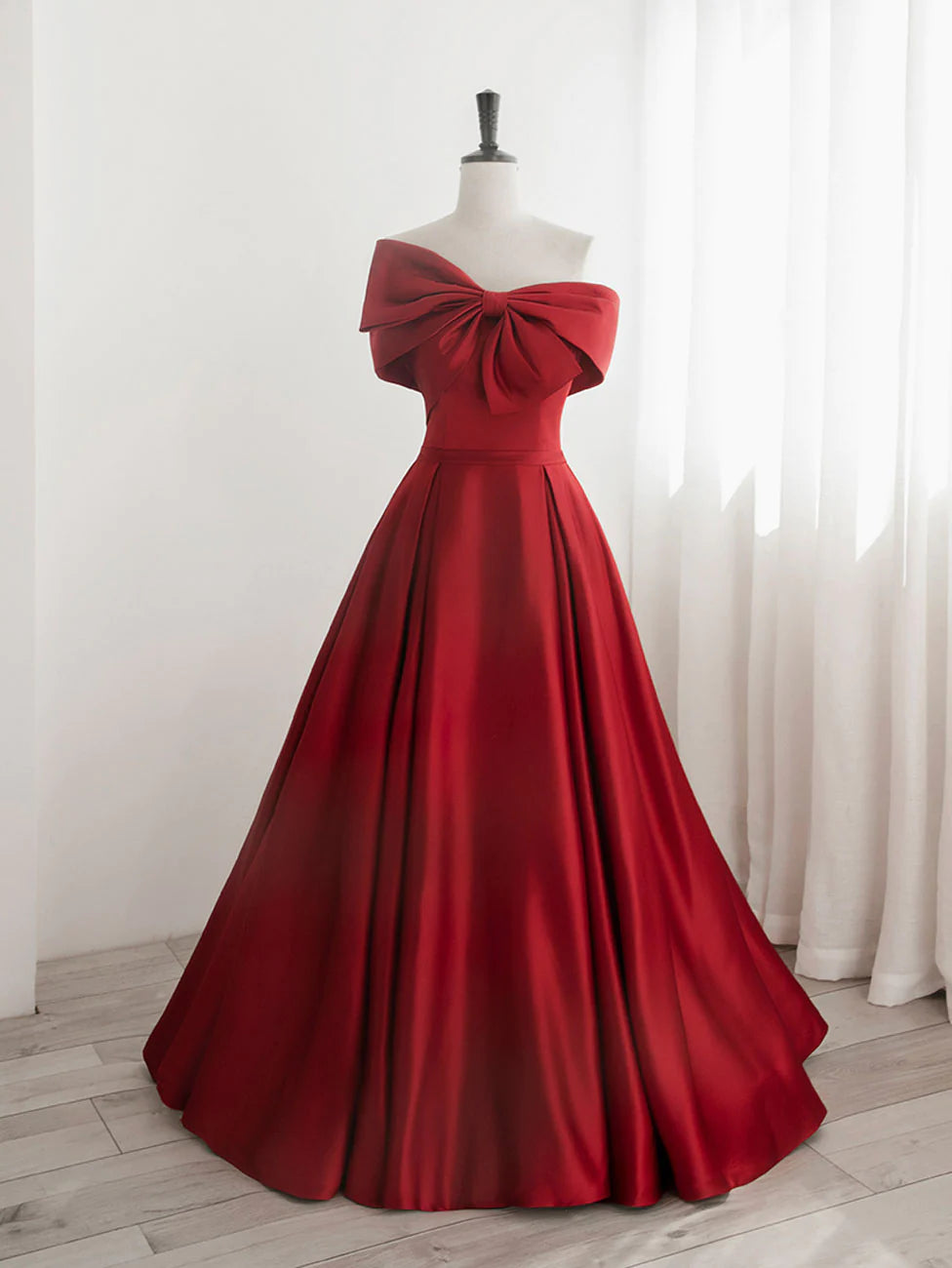 A-Line Satin Red Long Prom Dresses, Red Long Formal Dresses fg4359