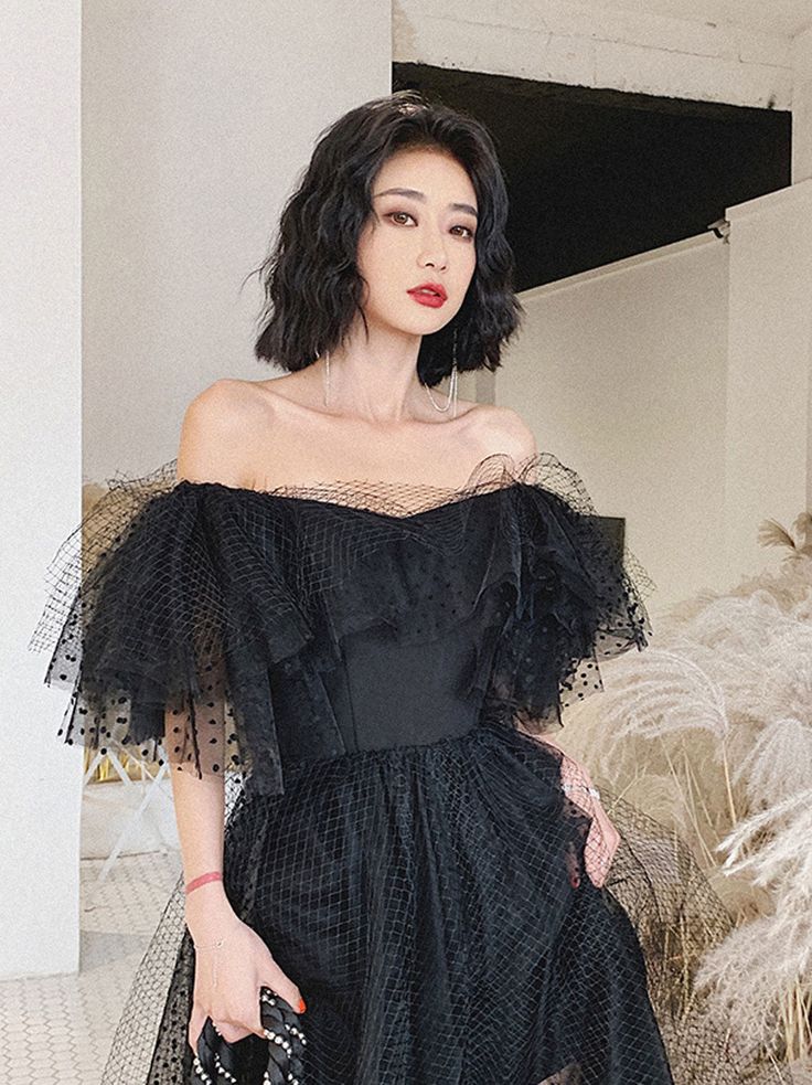 Black Tulle Long Prom Dress, Formal Dress Black Graduation Dresses fg3228