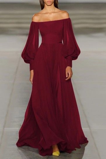 Elegant Sexy Strapless Tube Top Solid Color Lantern Sleeve Chiffon Dress fg2860