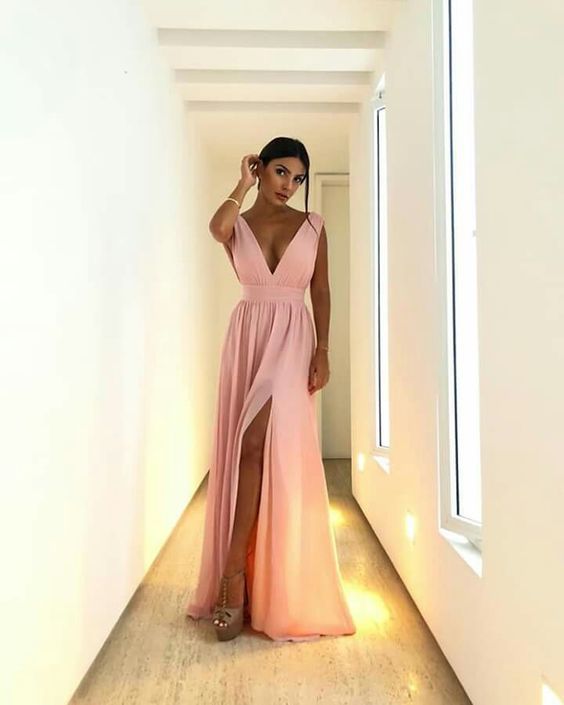 Pink Long Prom Evening Dresses ,Sexy Prom Dress fg3065