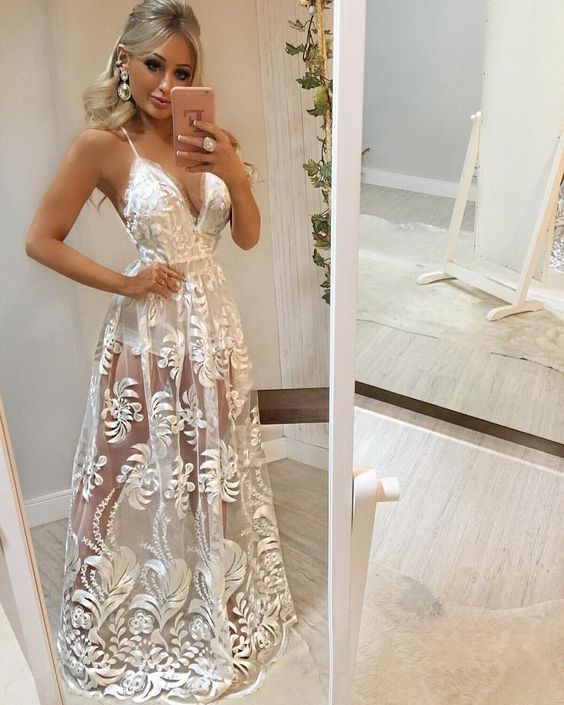 A Line White Prom Dresses Party Evening Gowns fg3118