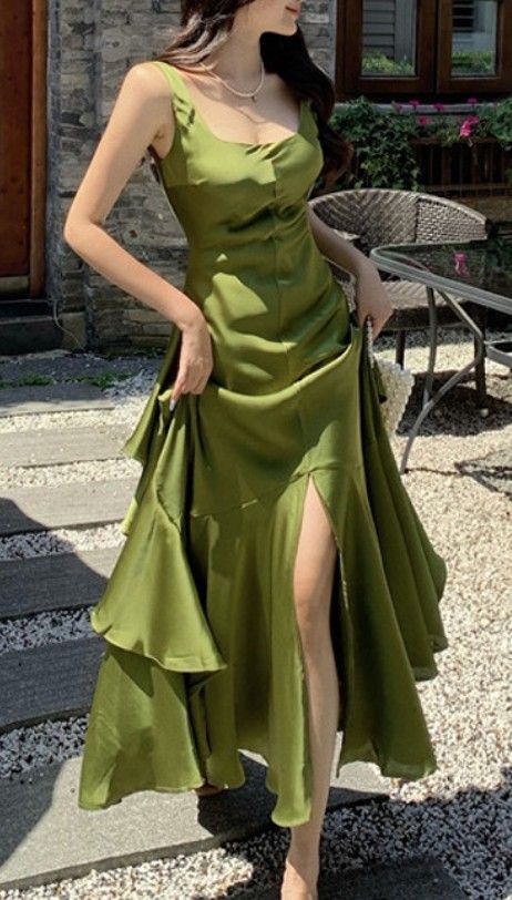 Charmante robe de bal longue verte fg2714